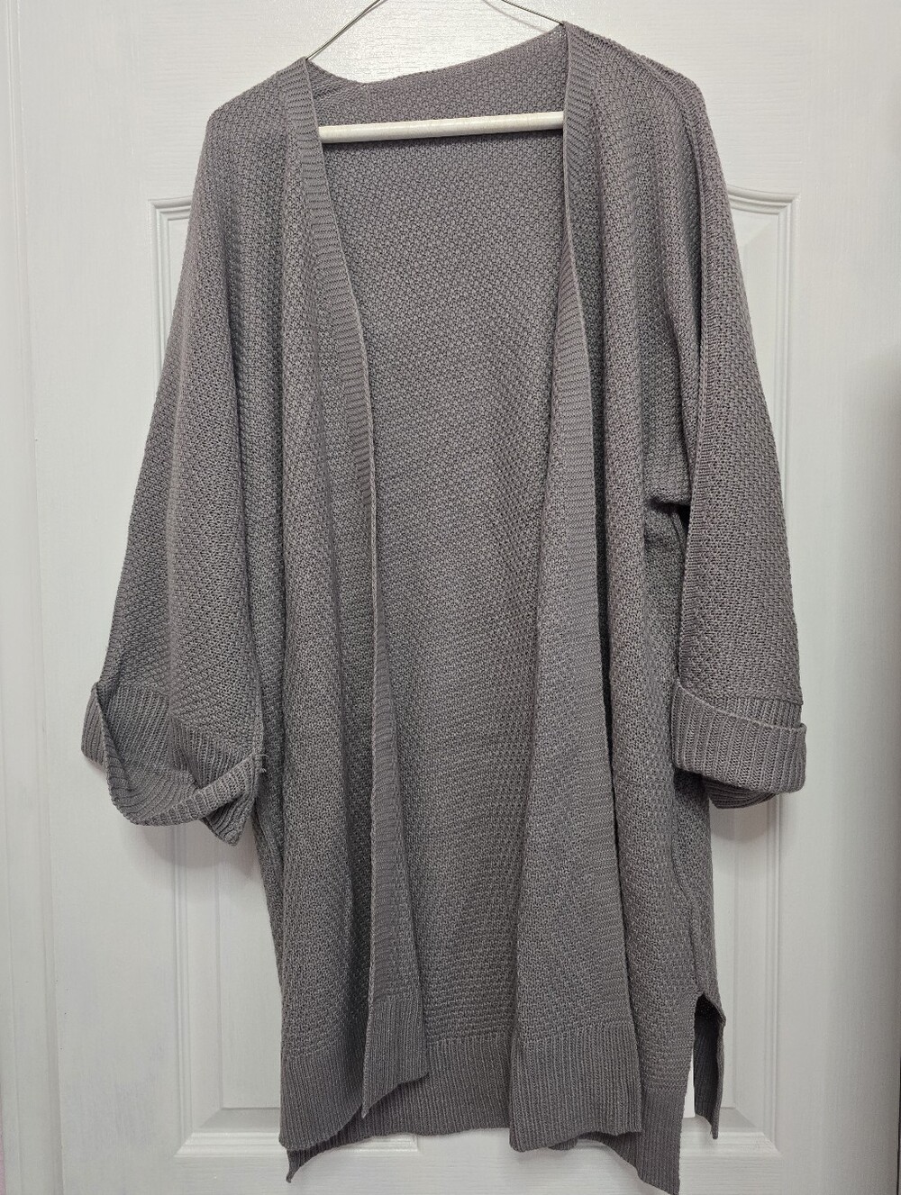 Cupshe Open Front Knit Cardigan in Gray/Purple - size Medium